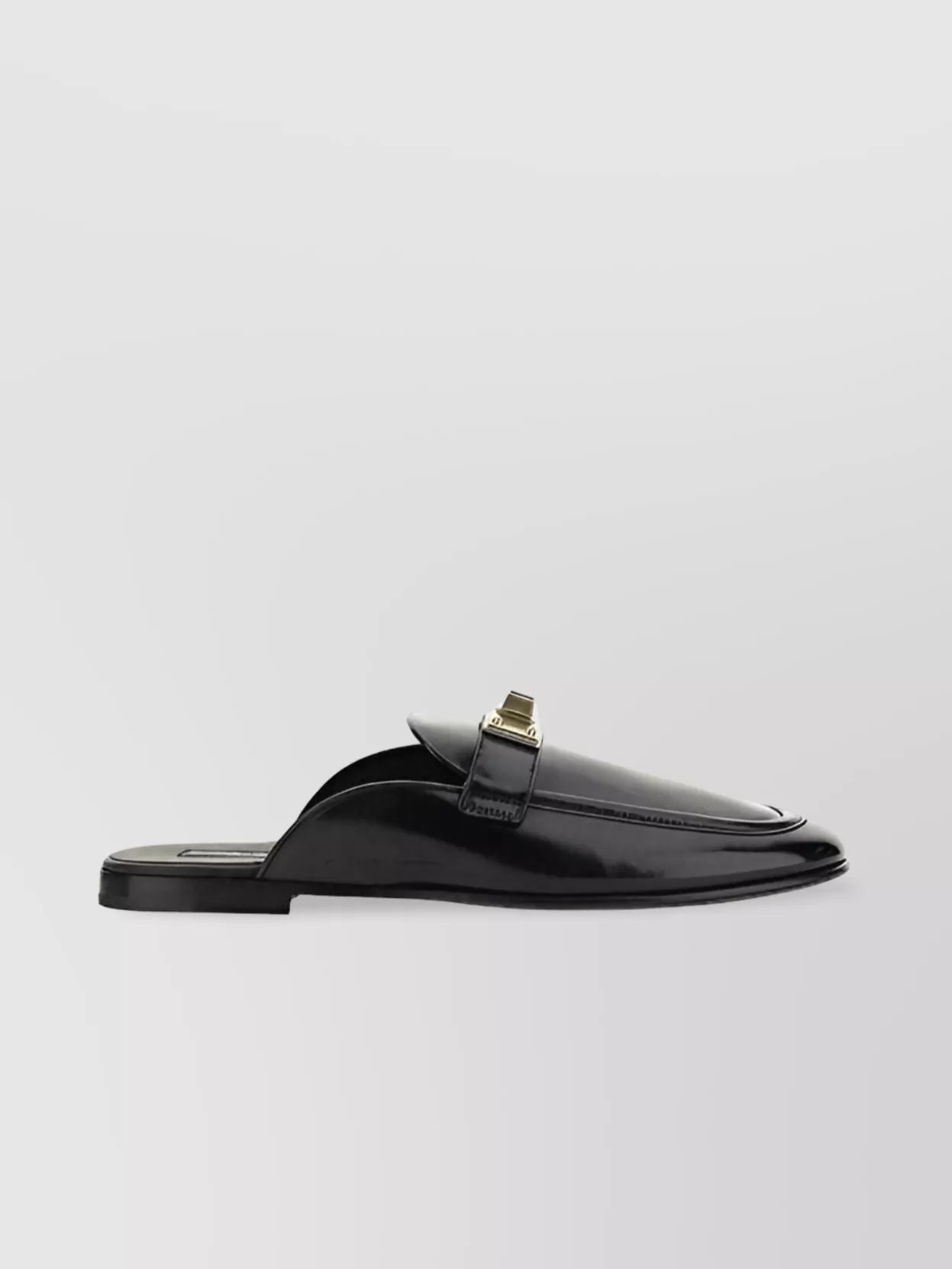 Dolce & Gabbana Glossy Calfskin Loafers Mule With Metal Detail