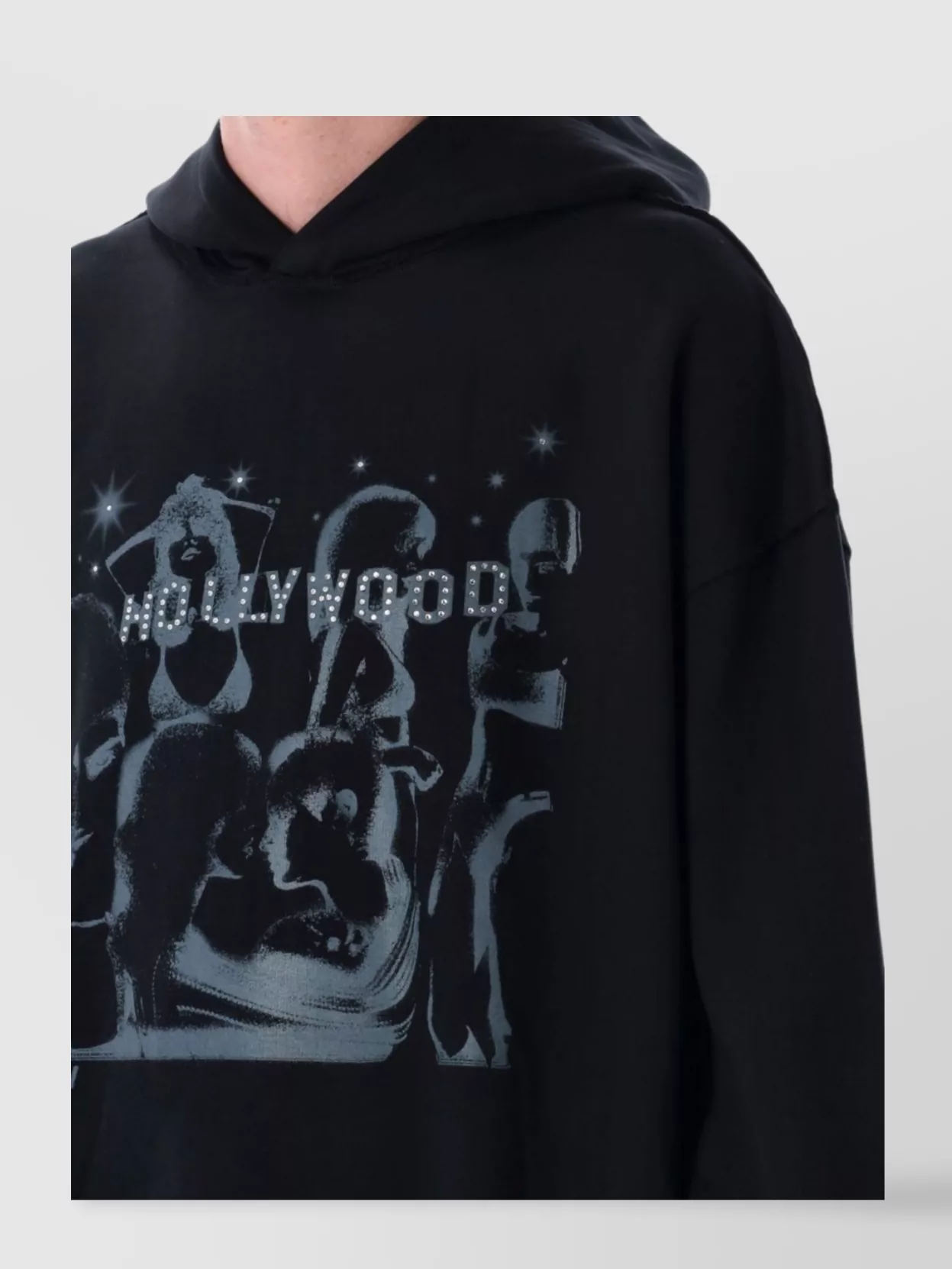 Misbhv Crystal-cut Graphic Hoodie Frayed Edges In Black