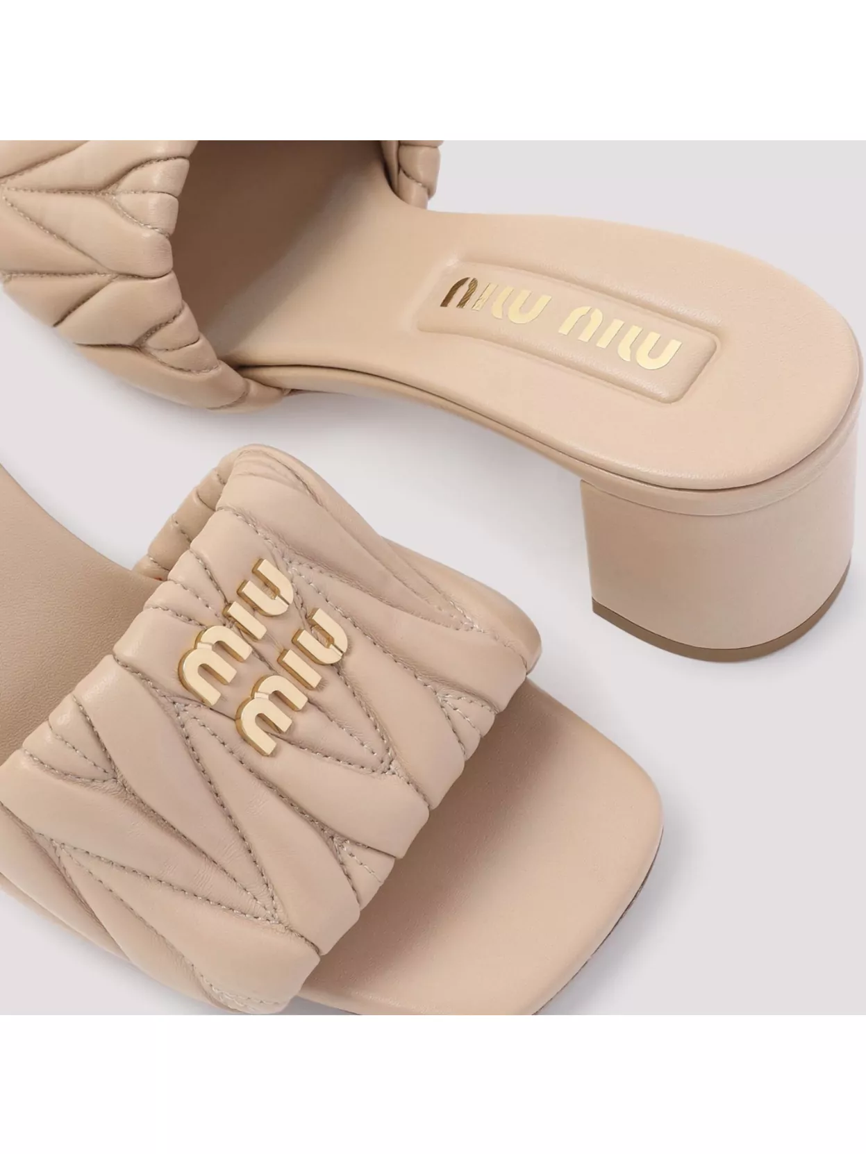 Miu Miu Lamb Leather Sandals With Covered Block Heel In Neutrals