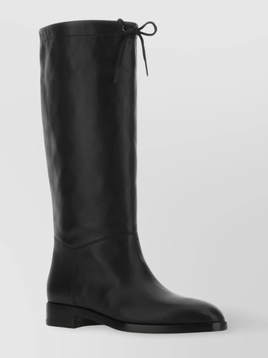 Shop Gucci Lace-up Leather Knee Boots In Black