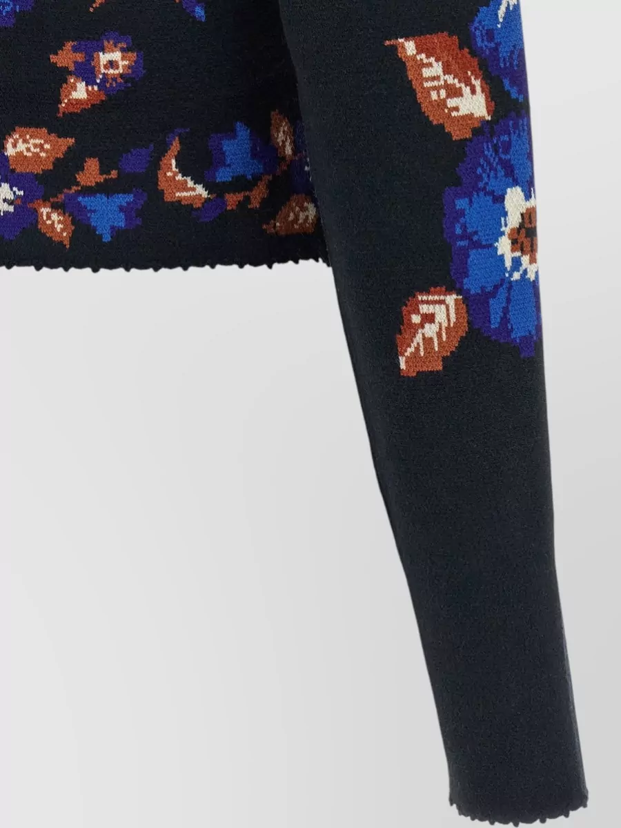 Farm Rio Floral-Knit Cropped Long-Sleeve Top