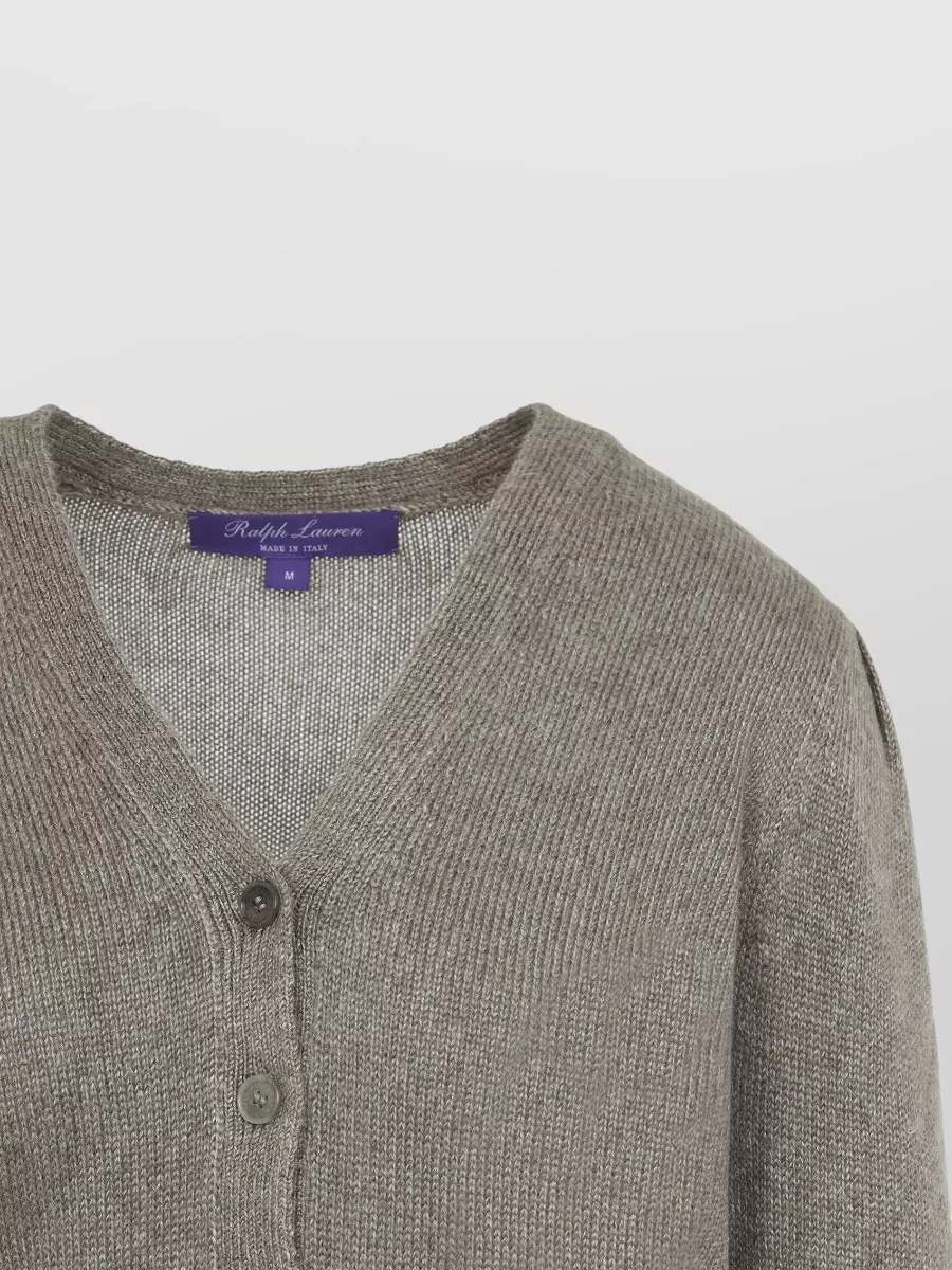Ralph Lauren Collection Silk Cropped V-Neck Ribbed Cardigan
