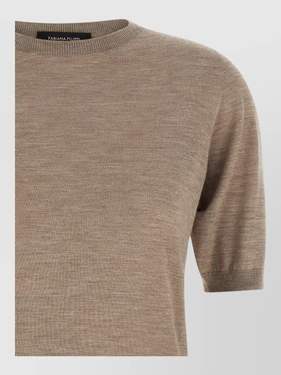 Fabiana Filippi cashmere silk ribbed crewneck short-sleeve sweater