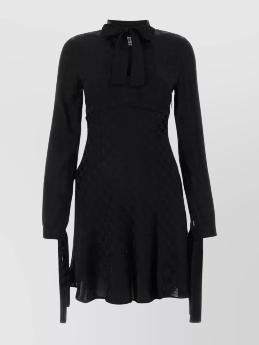 Shop Msgm Flared V-neck Dress With Ribbon Accents In Black