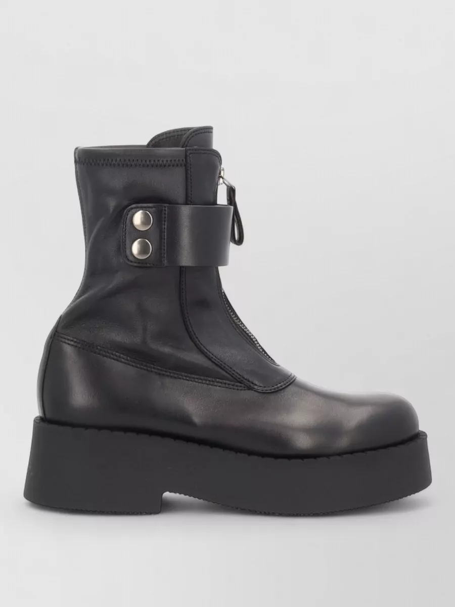 Premiata Leather Ankle Boots Platform Sole Round Toe