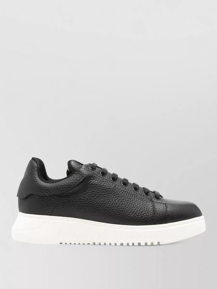 Emporio Armani Leather Sneakers Round Toe Textured Finish