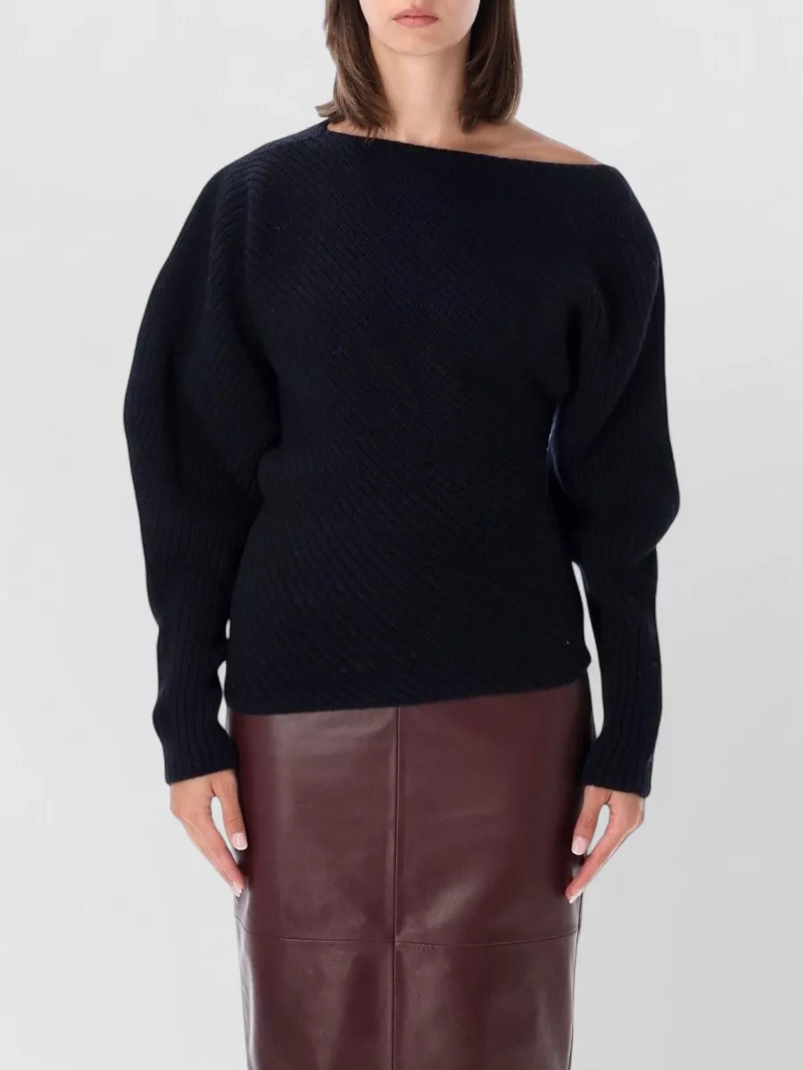 Alberta Ferretti Ribbed asymmetric wool silk cashmere sweater