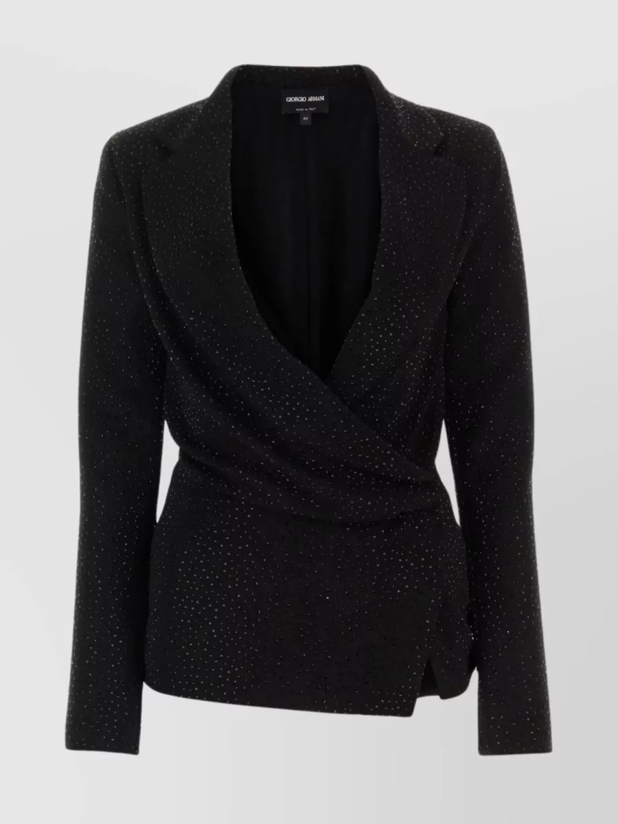 Shop Giorgio Armani Crepe Wrap Blouse Embellished In Black
