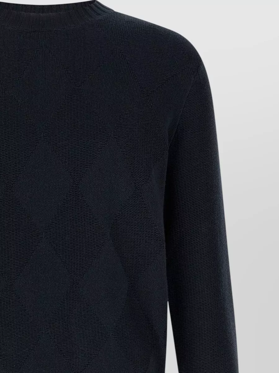 Ballantyne Cotton Linen Diamond Intarsia Crew Neck Jumper