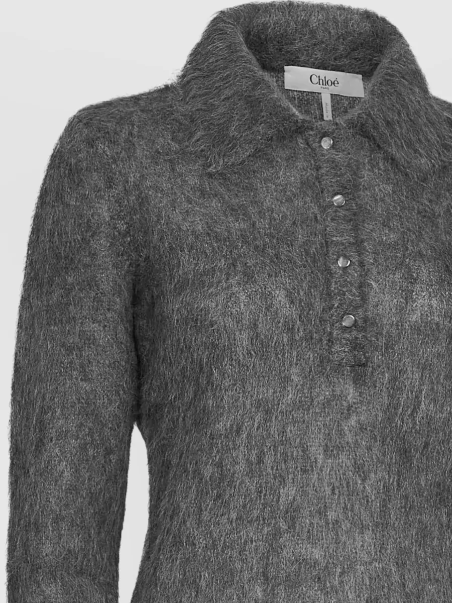 Chloé Alpaca Wool Slim-Fit Long-Sleeve Polo Sweater