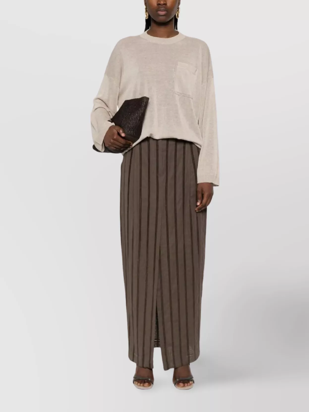 Brunello Cucinelli Relaxed Fit Long-sleeve Sweater With Round Neckline In Neutral