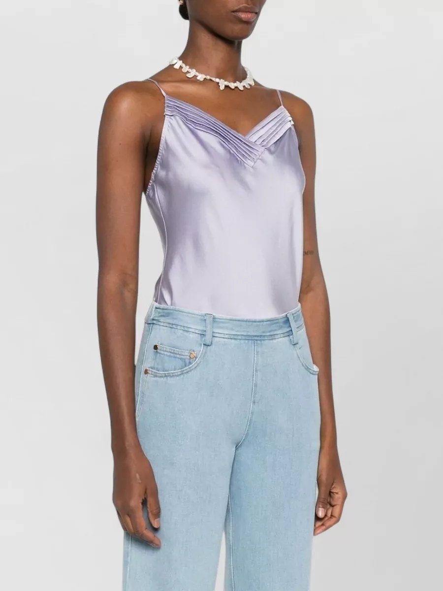 Forte Forte Satin Bodysuit Ruched Pleated Sleeveless Design