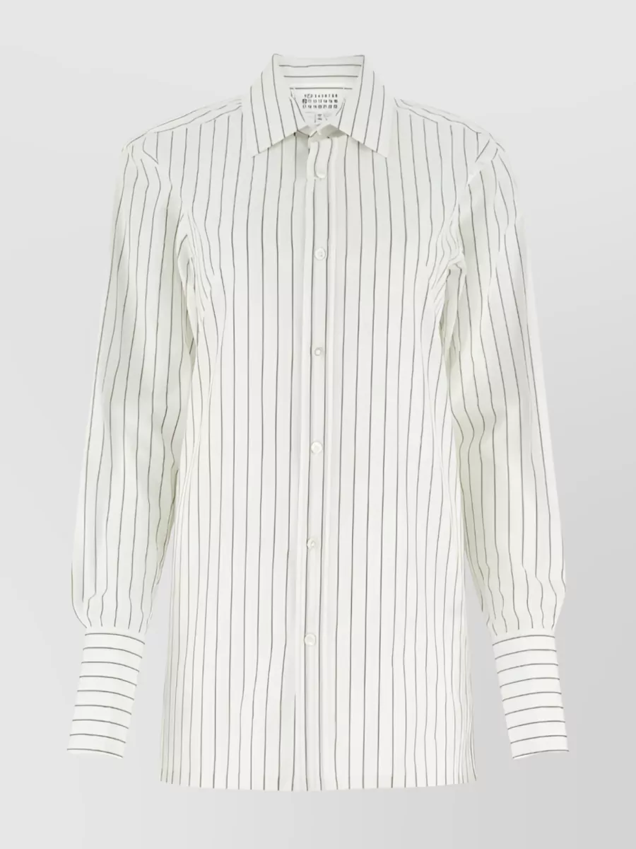Shop Maison Margiela Streamlined Pinstripe Long-sleeve Shirt In White