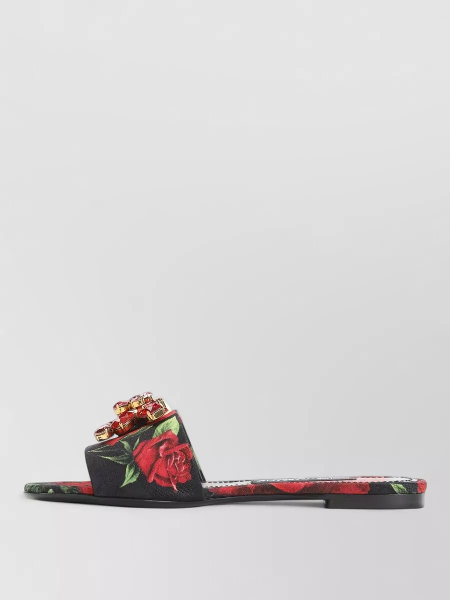 Dolce&Gabbana Silk Crystal-Embellished Floral-Print Slides