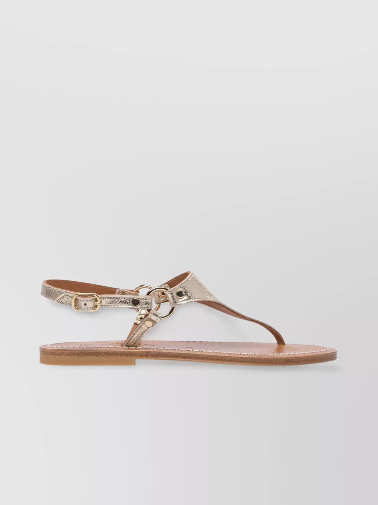 Kjacques Metallic Buckle Flat Sandals Open Toe In Neutral