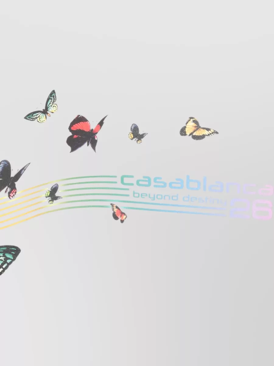 Casablanca Cropped Cotton T Shirt Butterfly Print