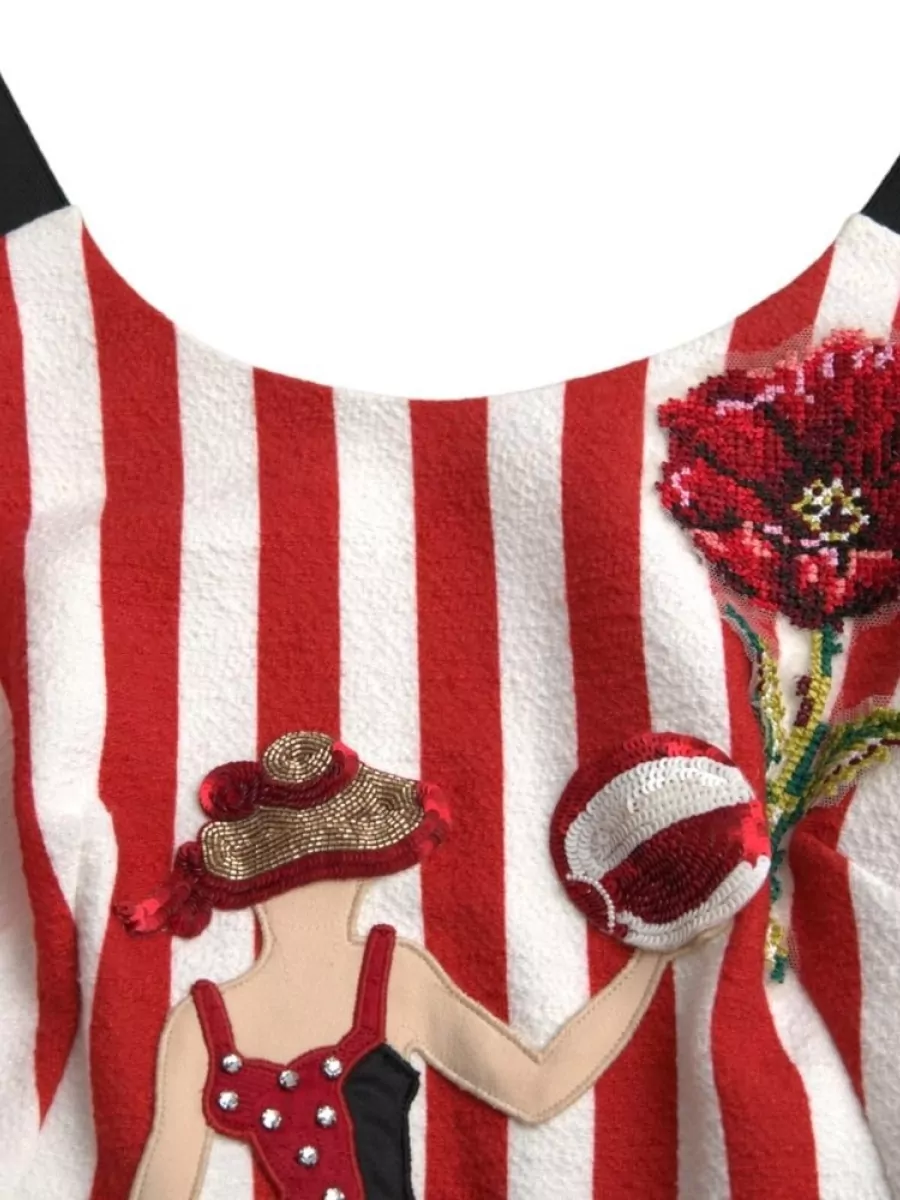 Dolce&Gabbana Sleeveless Floral Embellished Midi Sheath Dress