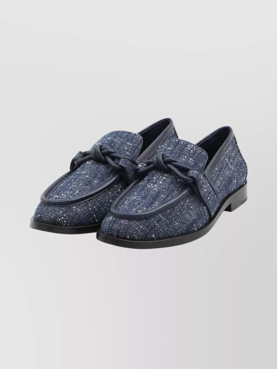 Bottega Veneta Loafers With Textured Finish And Leather Knot In Blue