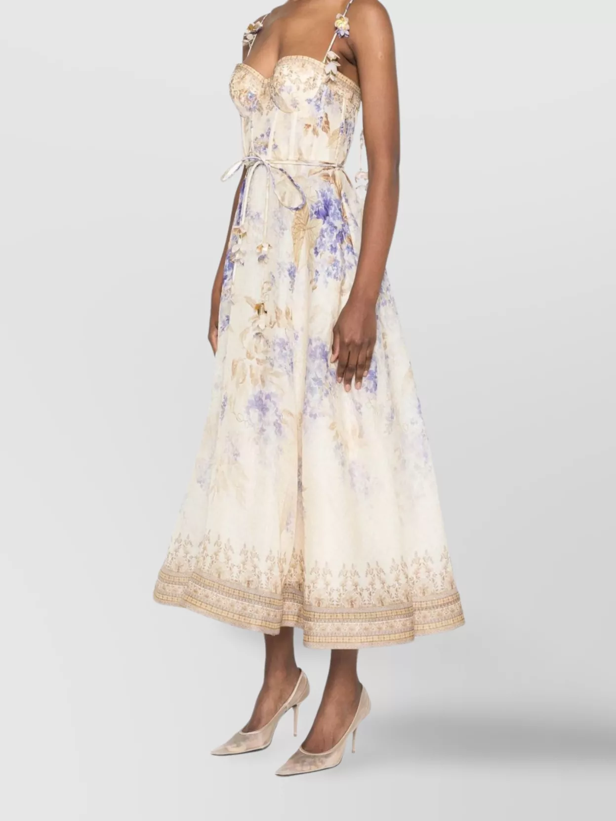 Zimmermann Dawning Belted Floral-print Linen And Silk-blend Midi Dress