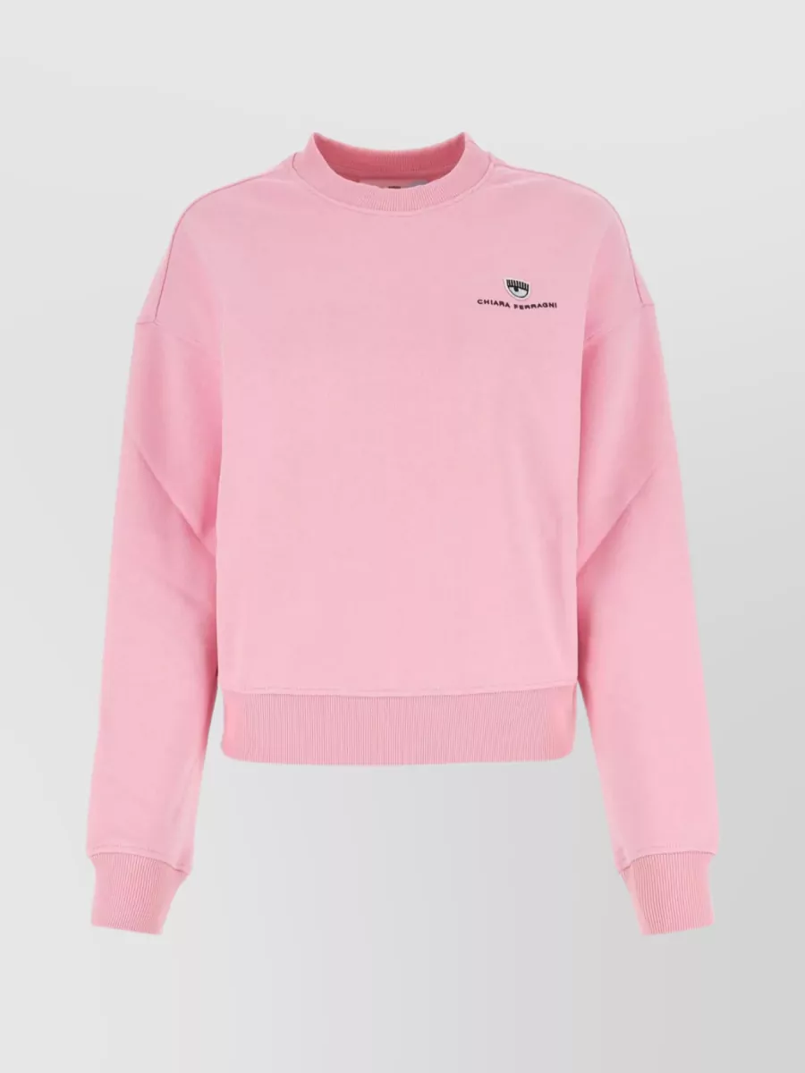 Shop Chiara Ferragni Eye Patch Cotton Crew-neck Sweatshirt In Pink