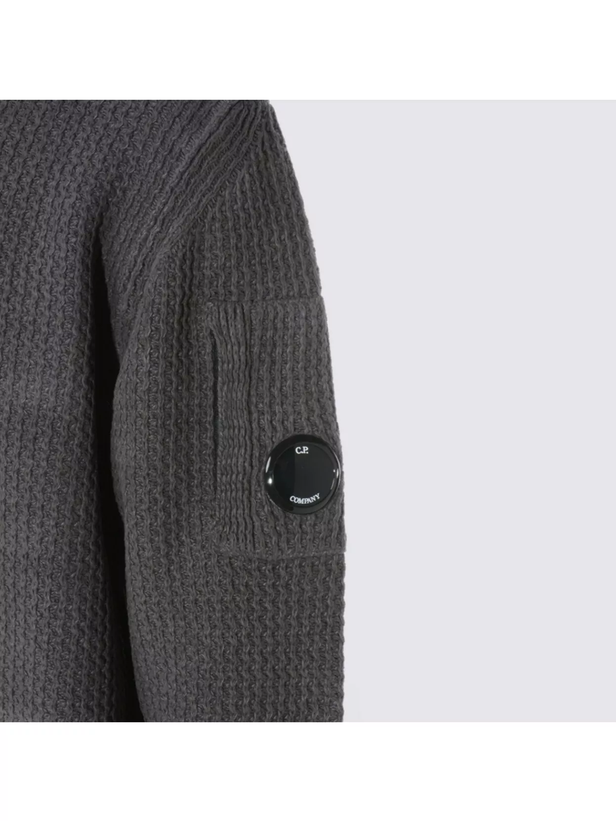 C.p. Company Hooded Crewneck Sweater Arm Patch Detail In Gray