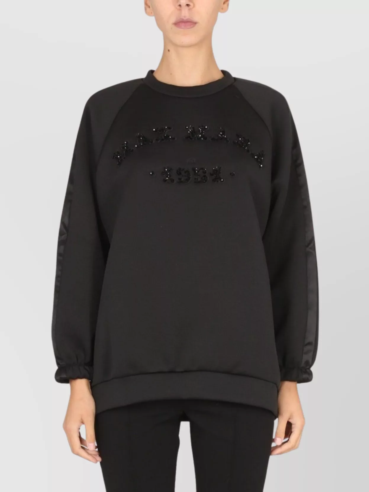 Max Mara Rhinestone Embellished Crew Neck Sweatshirt In Black