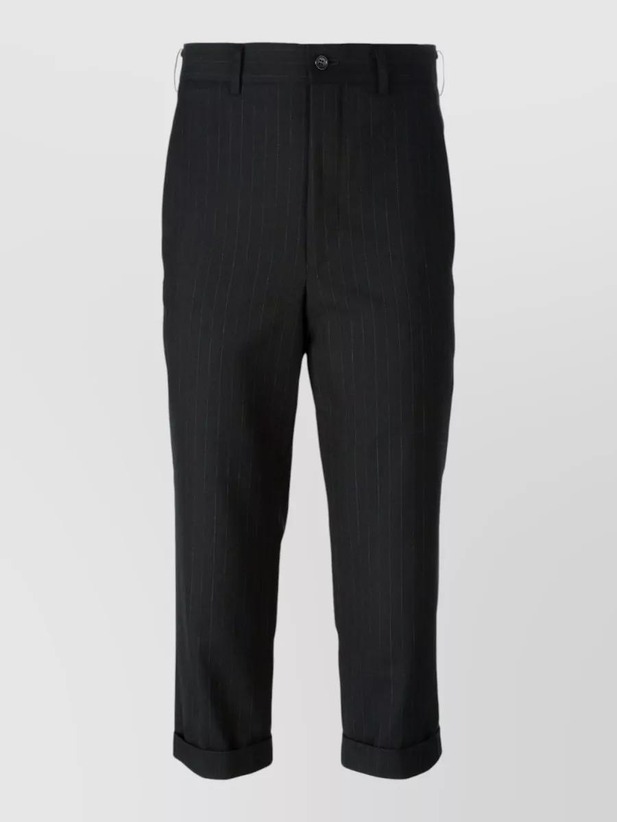Comme Comme Cropped Wide Leg Trousers Pinstripe Design