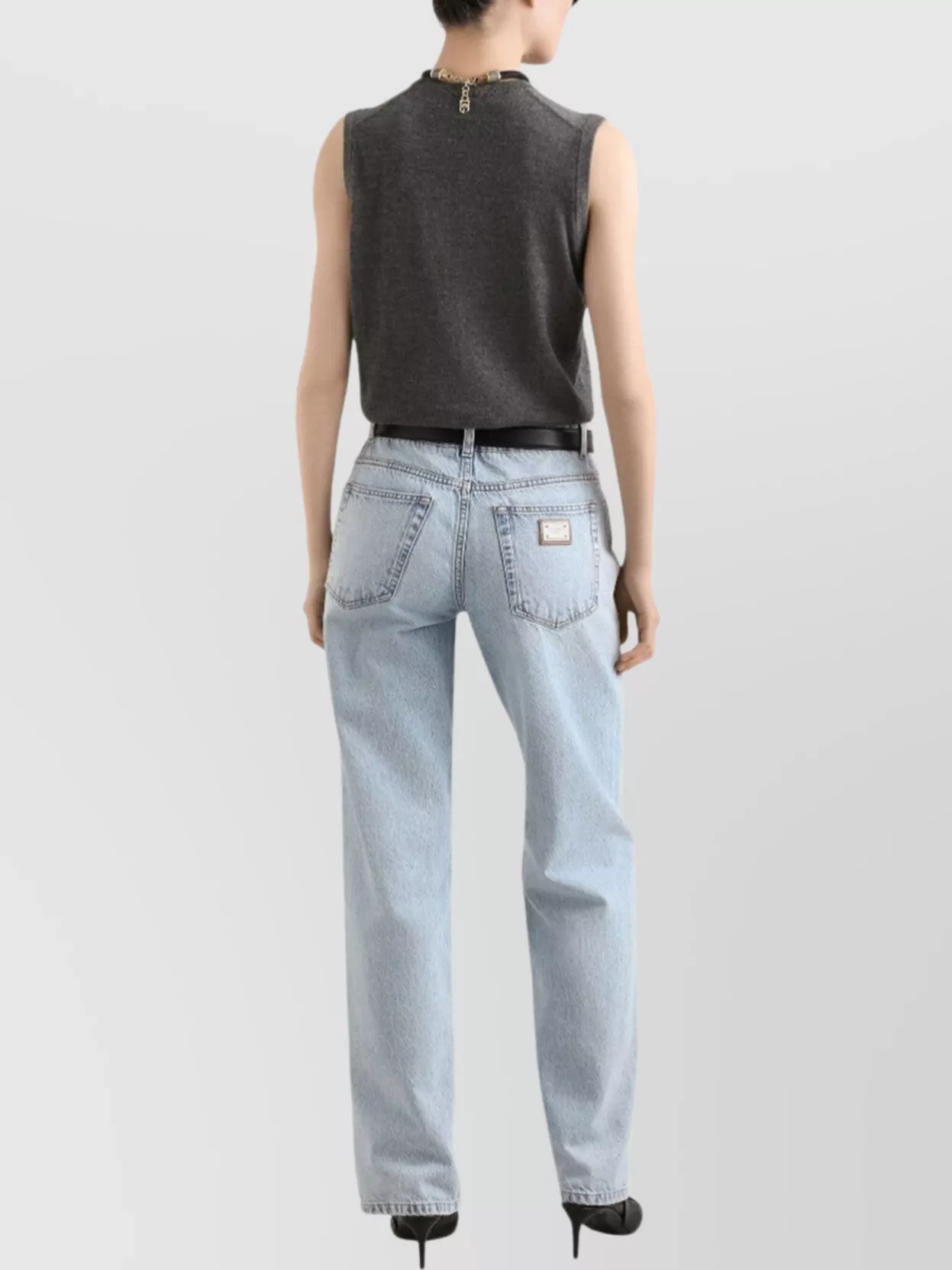 Dolce & Gabbana Cashmere Sleeveless Top Ribbed Hem In Gray