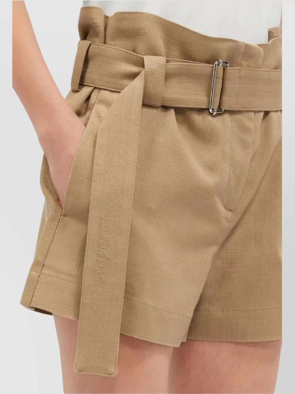 Msgm Tailored Beige Bermuda Shorts With Belted Waist In Brown