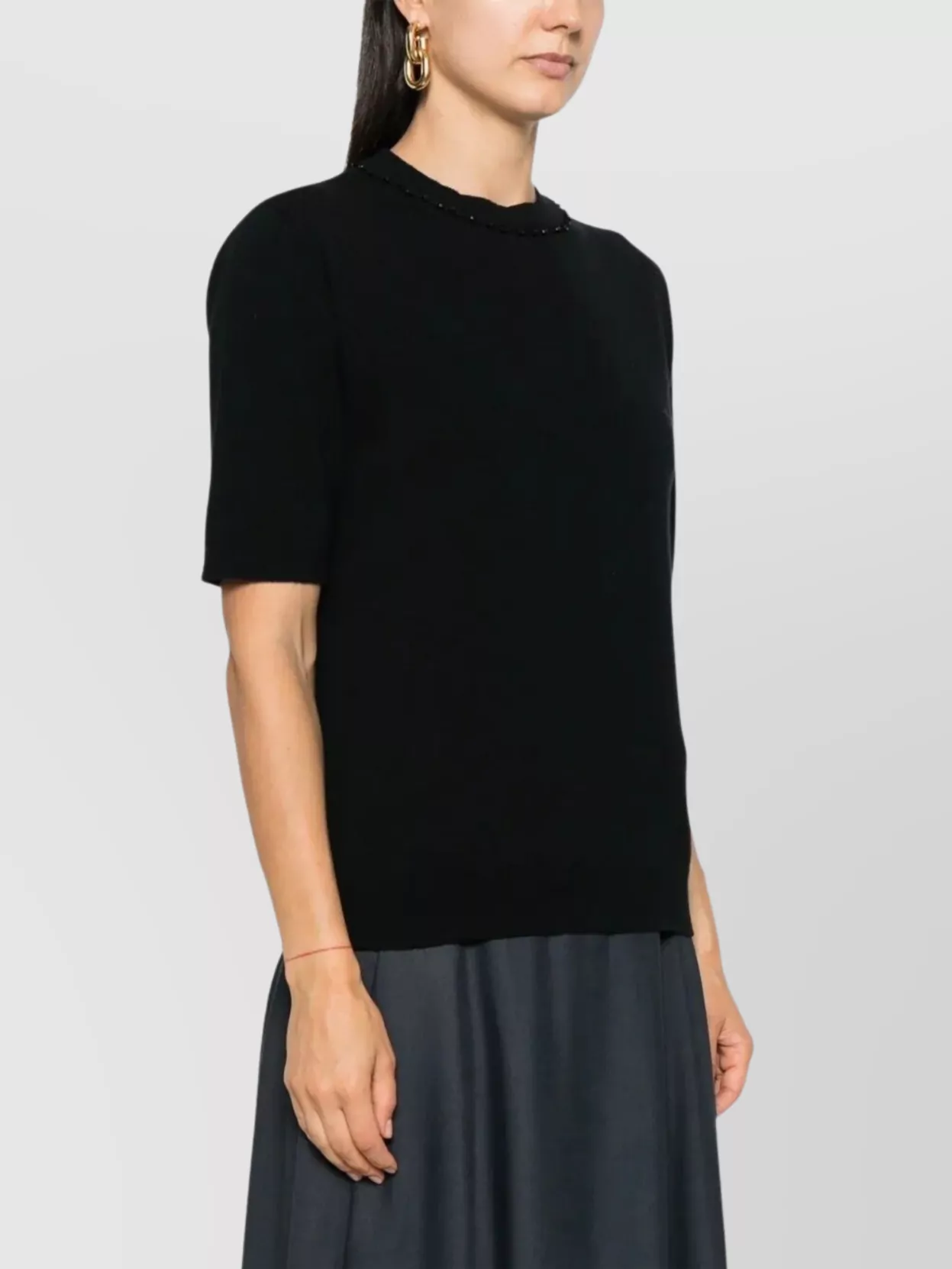 Fabiana Filippi Short Sleeve Knitwear Beaded Neckline