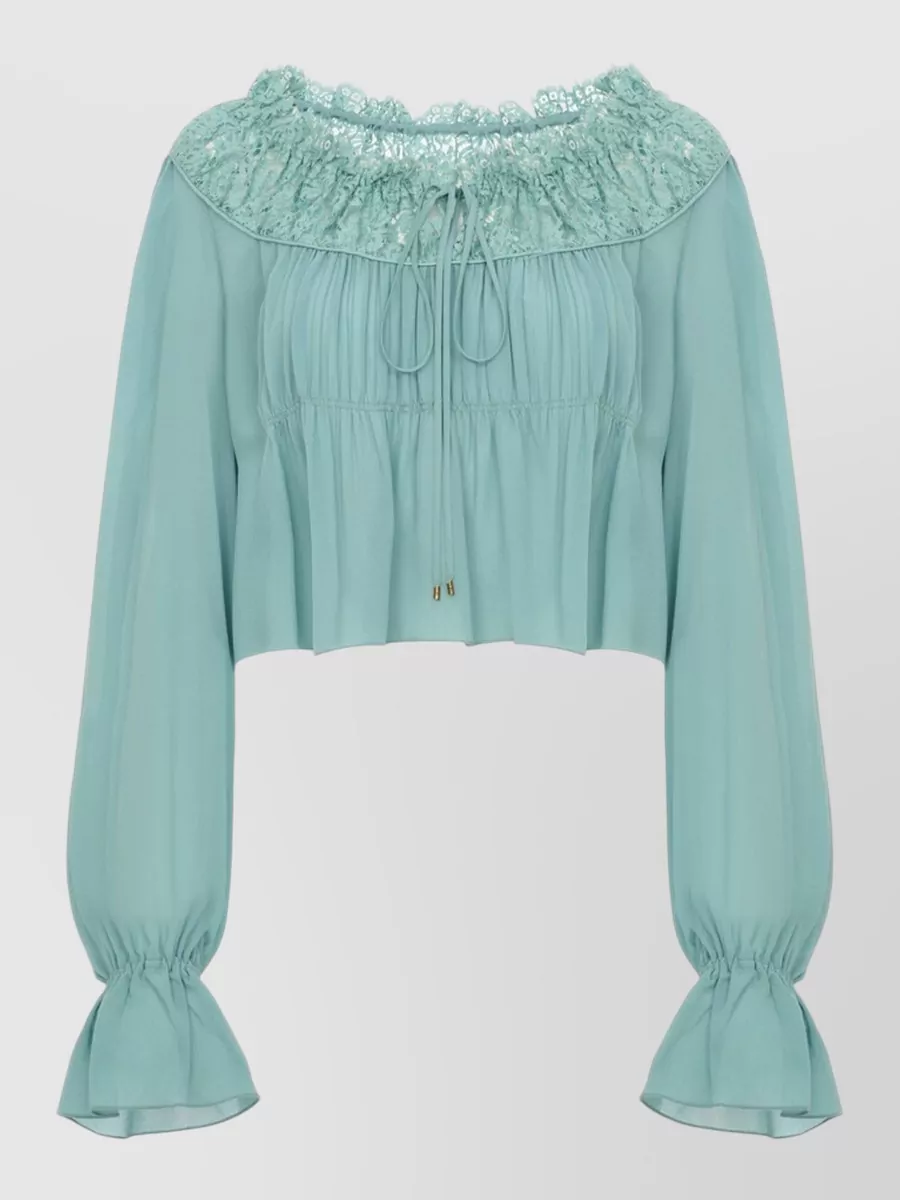 Chloé Silk Cropped Ruffled Long-Sleeve Blouse