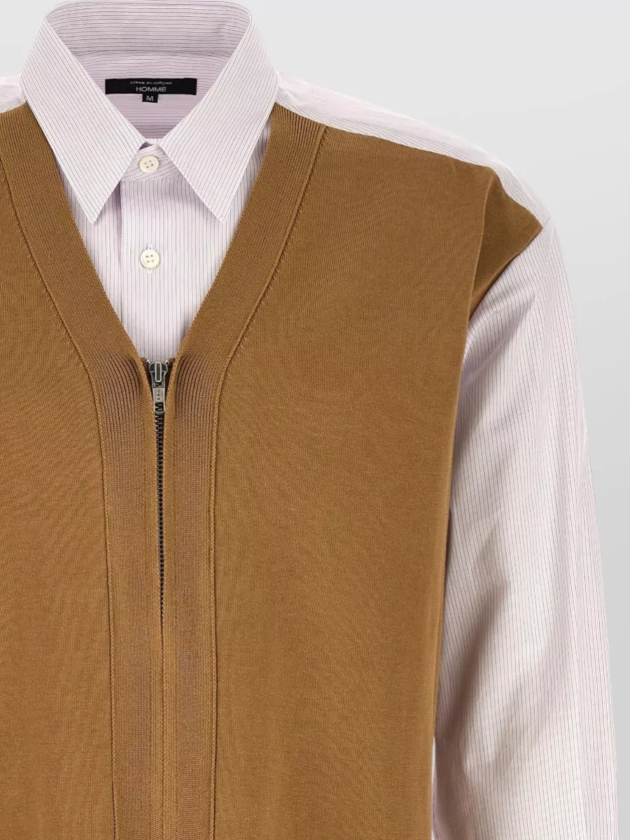 Comme Des Garçons Striped Cotton V-Neck Cardigan Insert Shirt