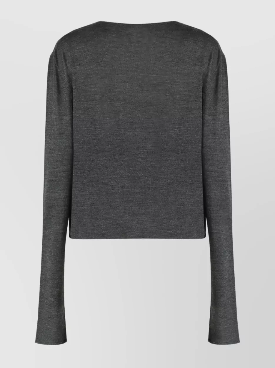 Alberta Ferretti Cropped Sweater With Long Sleeves And Lace In Gray