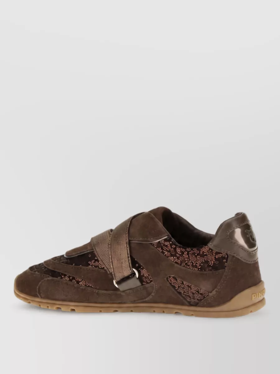 Pinko Suede Leather Sequin-Embellished Panelled Low-Top Sneakers