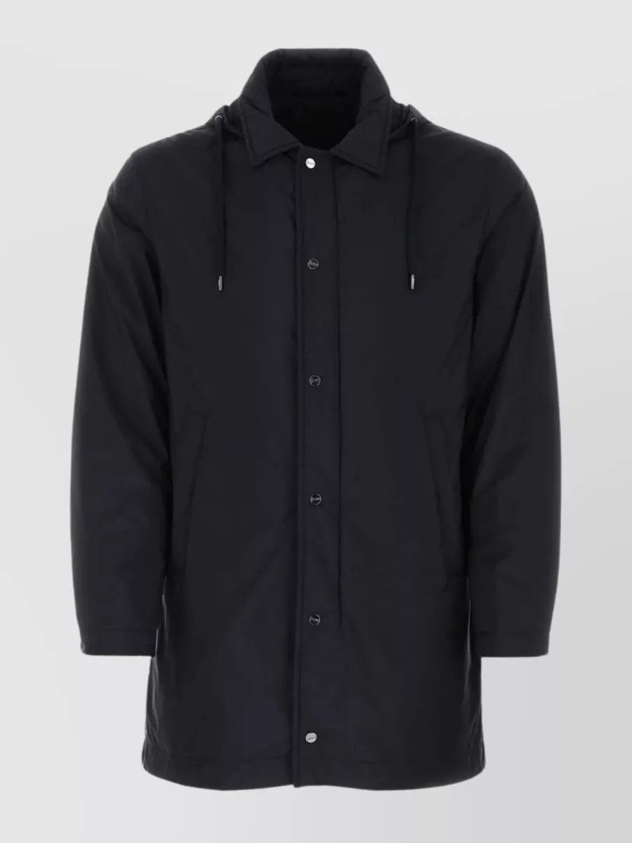 Shop Herno Adjustable Waist Hooded Nylon Jacket In Black