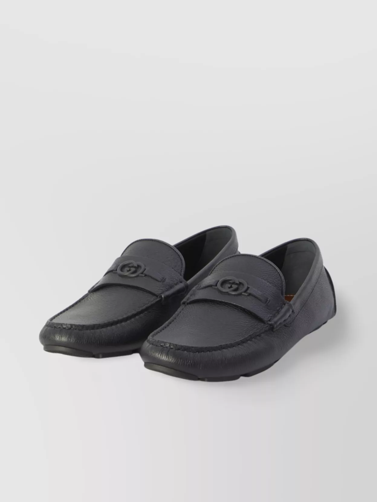 Gucci Pebbled Leather Driver Moccasins With Visible Stitching