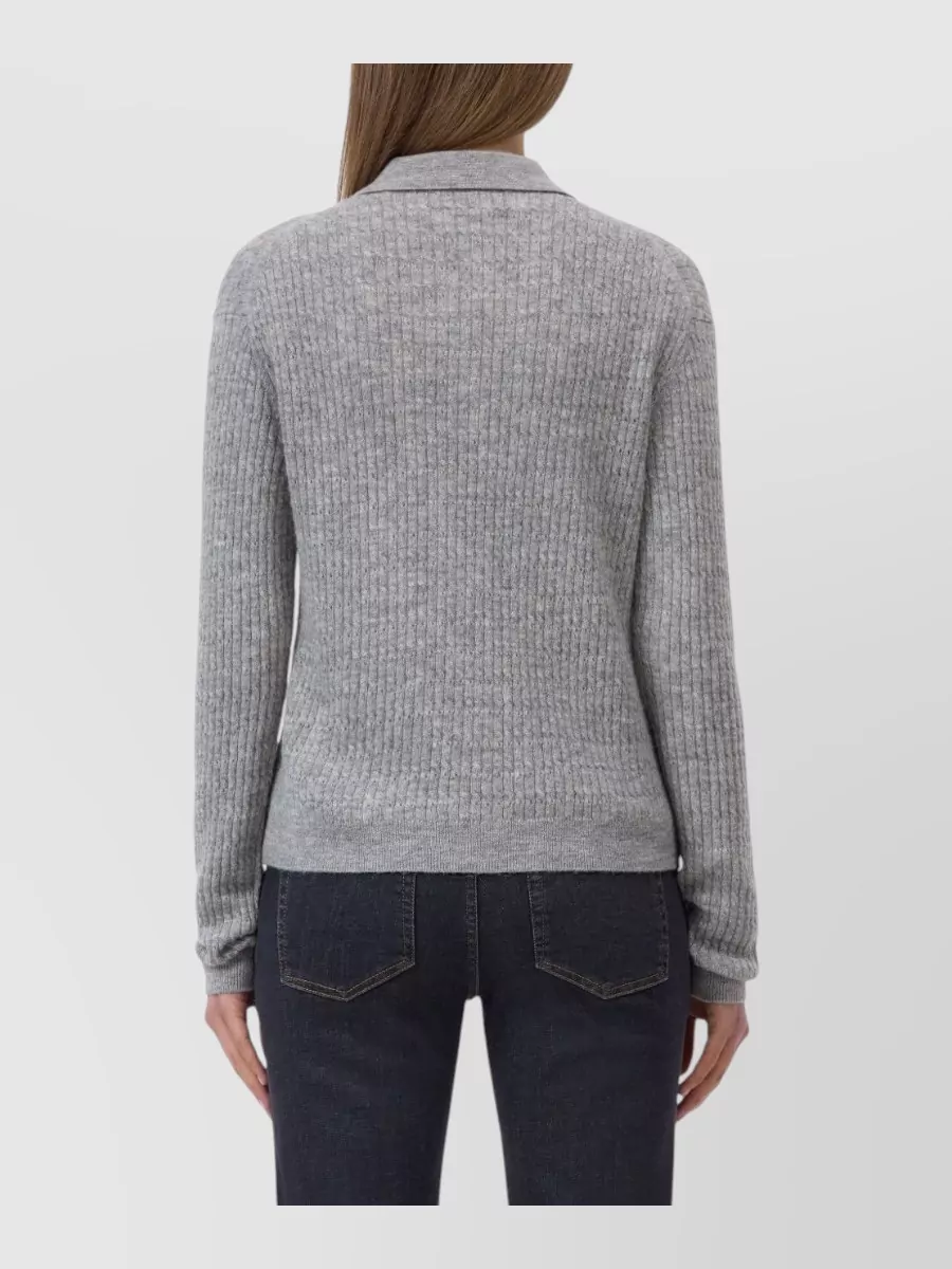 Closed Ribbed Knit Polo Jumper