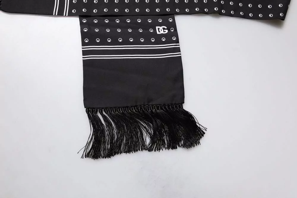 Dolce&Gabbana Silk Polka-Dot Skinny Fringed Scarf