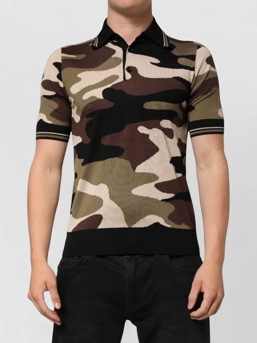 Dolce&Gabbana Silk camo print polo shirt