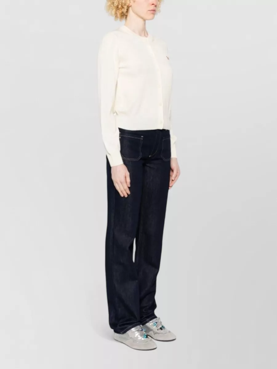 Maison Kitsuné Wool Ribbed Trim Crewneck Cardigan