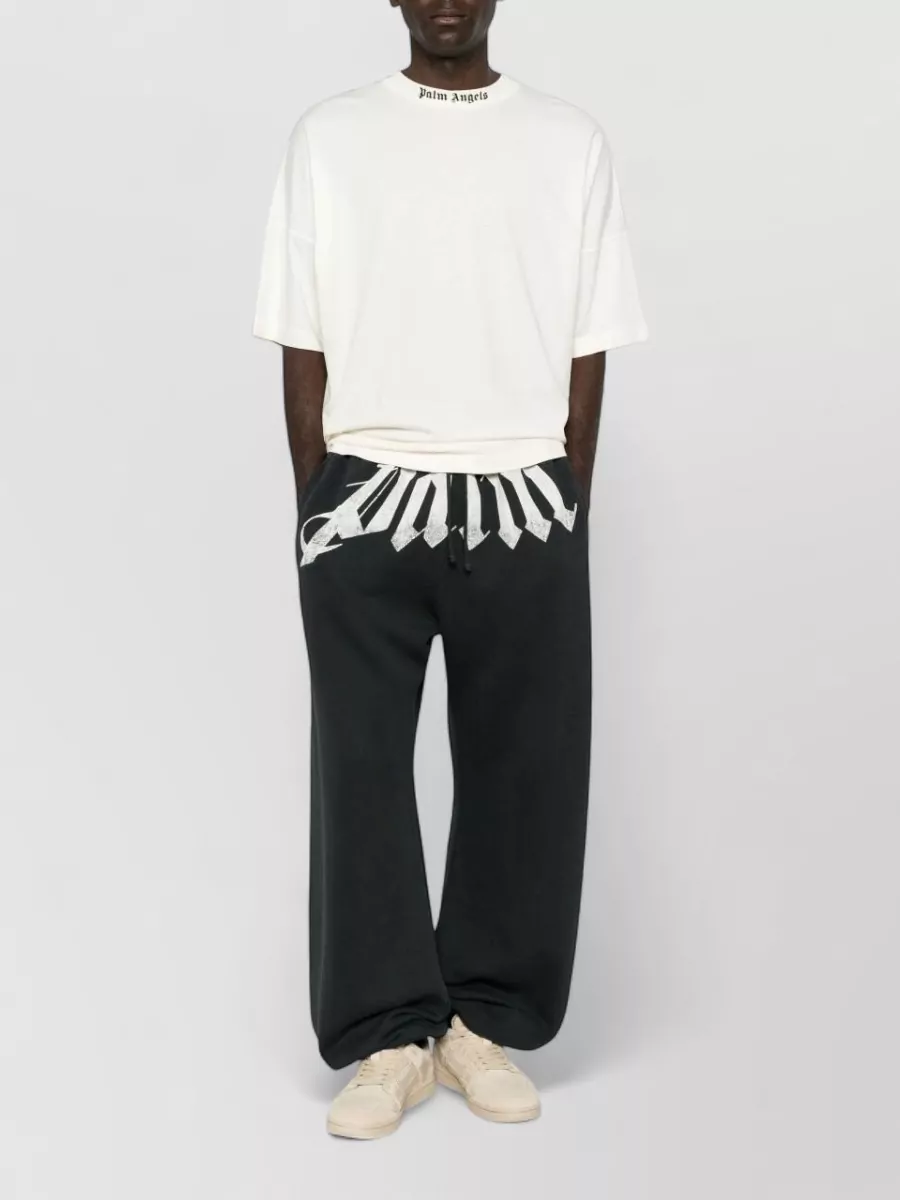 Palm Angels cotton logo print wide leg sweatpants