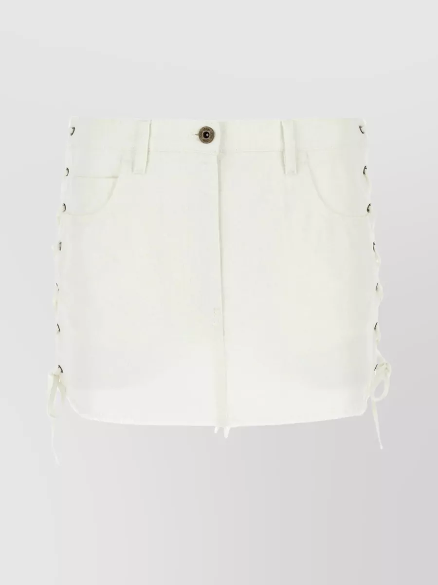 Shop Miu Miu Frayed Edge Denim Mini Skirt In White