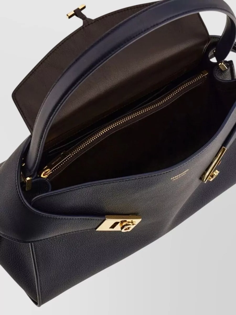 Ferragamo Soft Medium Shoulder Bag Gold Hardware Top Handle