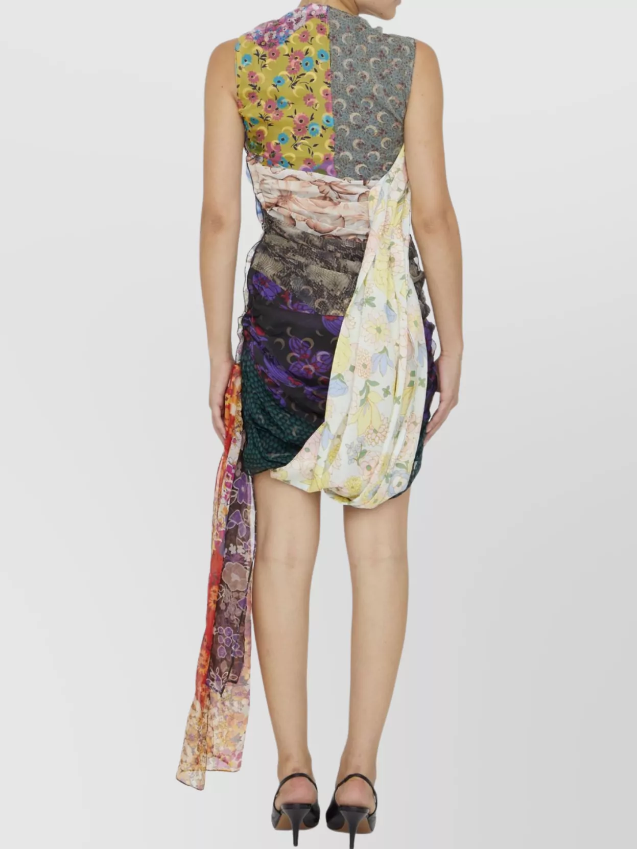 Marine Serre Draped Silk Patchwork Dress