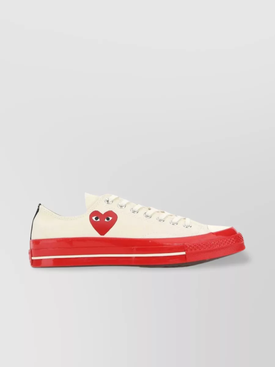 Shop Comme Des Garçons Play Round Toe Canvas Sneakers In Ivory In Red