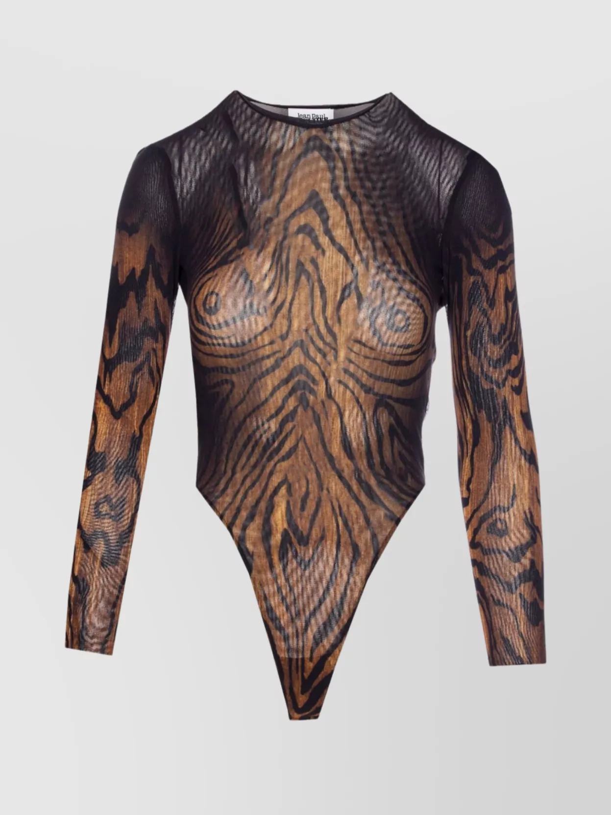 Jean Paul Gaultier Sheer Animal Print Long Sleeve Bodysuit In Black