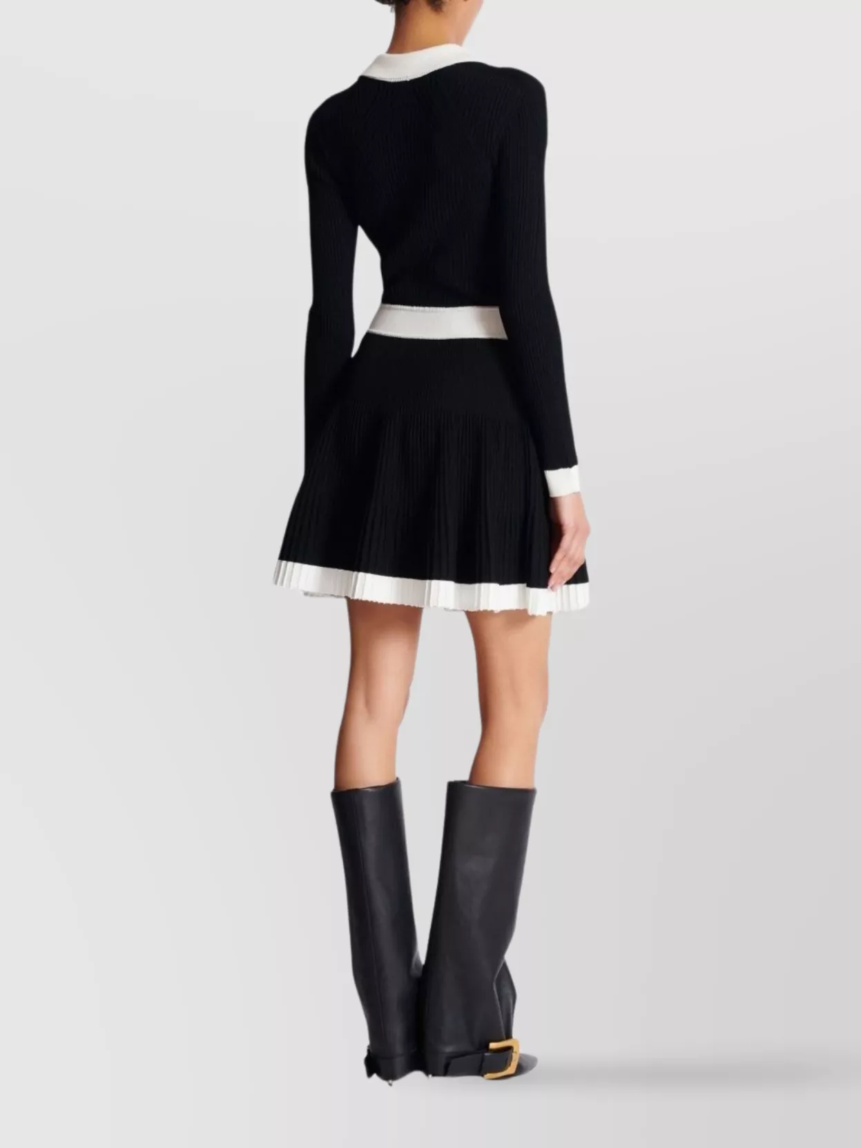 Balmain Colorblock Twisted Cable Long Sleeve Sweater Dress In Black