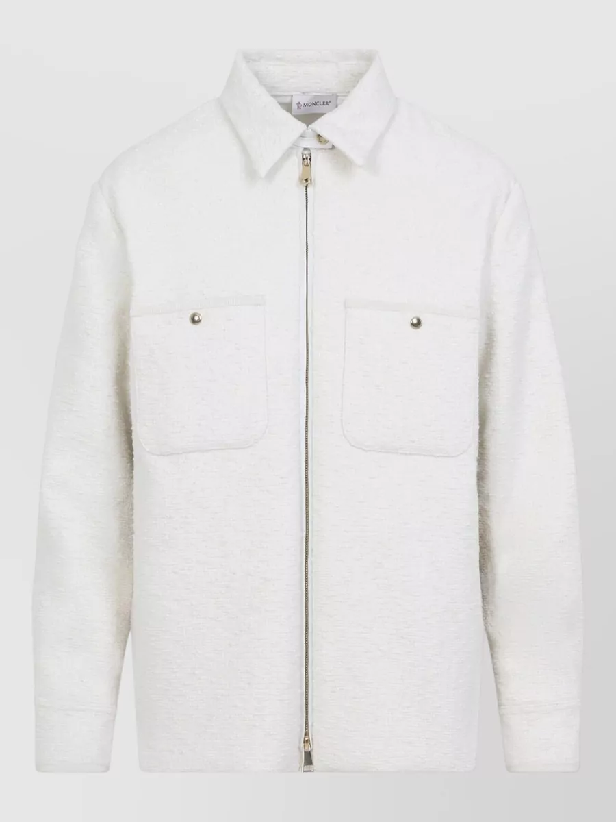 Moncler bouclé down fitted jacket