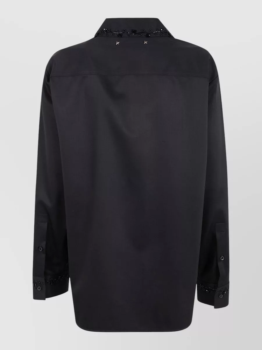 Golden Goose "journey W's" Pajama Shirt With Patch Pockets And Designed Edges Palma W Embroidery Clo In Black