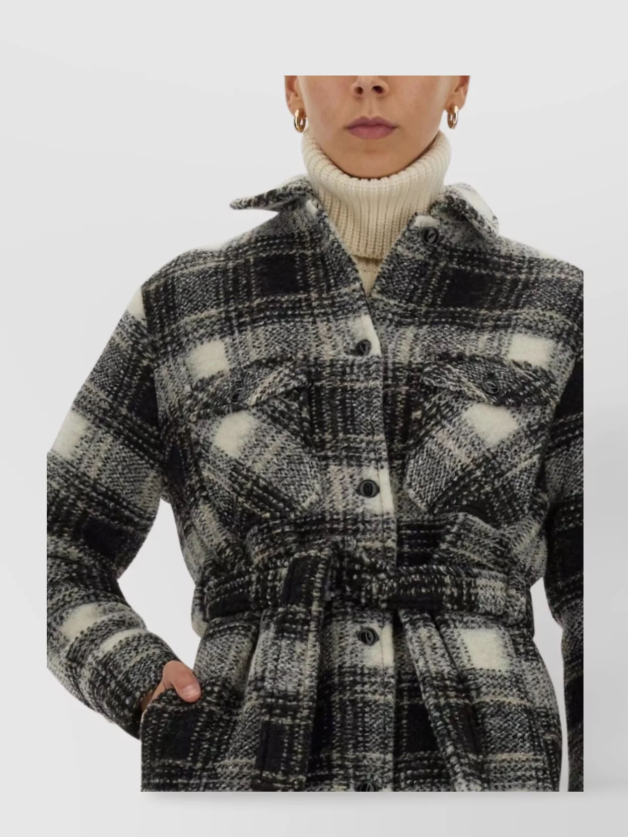 Woolrich Plaid Pattern Long Coat With Waist Belt
